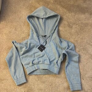 JLUXLABEL Women's Cropped Blue Hoodie Size Small